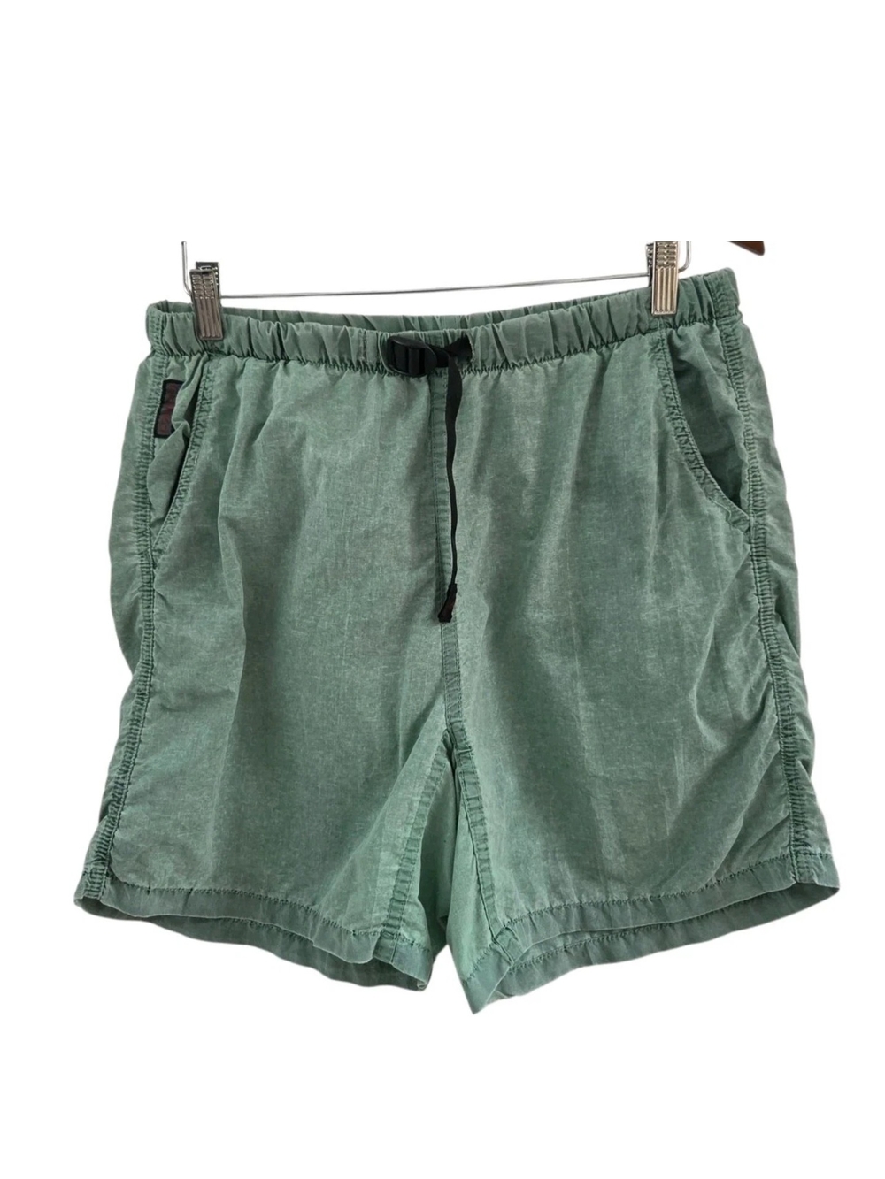 Gramicci Green Nylon Belted Shorts Front Pockets Pull On Size S/M Womens Mens
